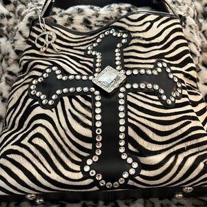 Raviani Black and White Zebra Shoulder Bag with Cross Design
